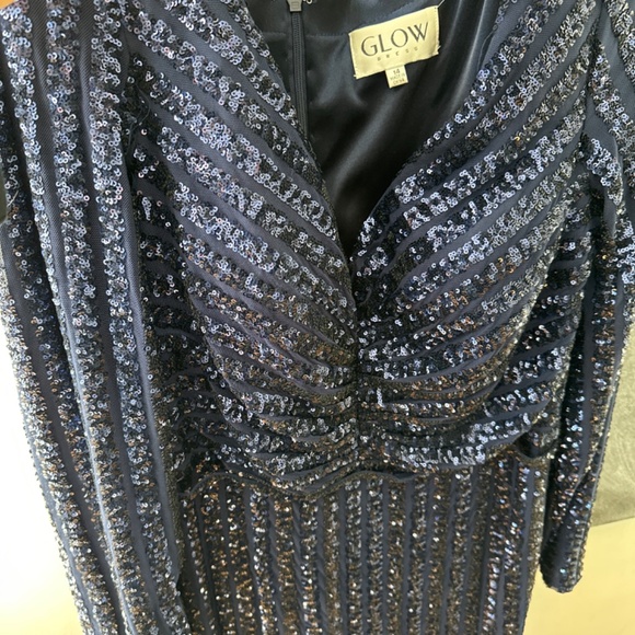 Dark blue sequence evening dress - Picture 2 of 4